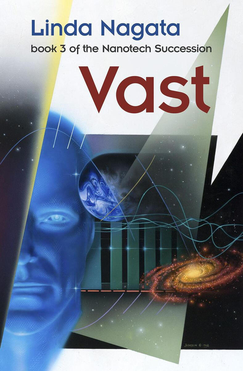 The cover of Vast shows a blue ethereal face against images of space in a collage.